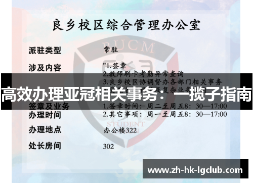 高效办理亚冠相关事务：一揽子指南